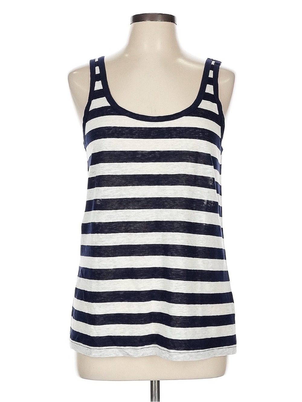 J. Crew Linen Scoopneck Tank Top in Navy Stripe size L